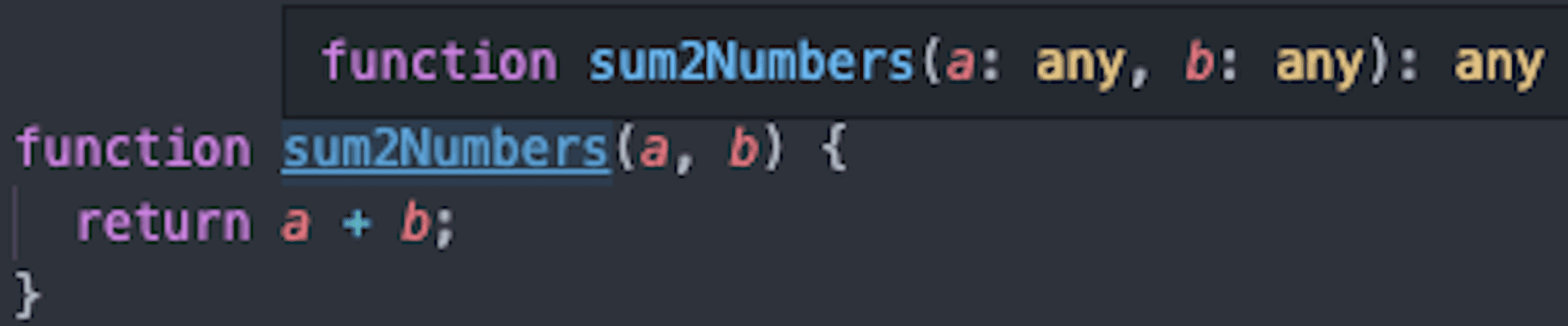 Function sum2Numbers without JSDoc.