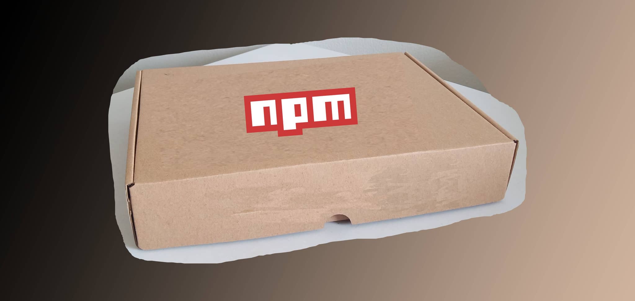 A cardboard with the npm logo. Also, yes, hopefully, I don't hurt your eyes with my photo editing skills.